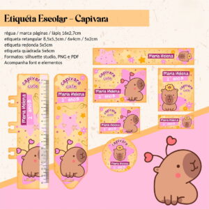 Arquivo de Corte Etiqueta Escolar Capivara Menina