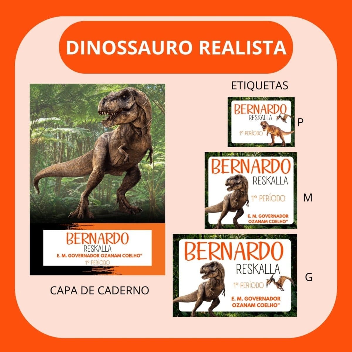 Arquivo de Corte Etiqueta Escolar Dinossauro Realista