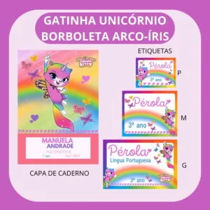 Arquivo de Corte Etiqueta Escolar Gatinha Unicórnio 19 Arquivo de Corte Etiqueta Escolar Gatinha Unicórnio