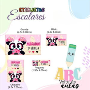 Arquivo de Corte Etiqueta Escolar Panda