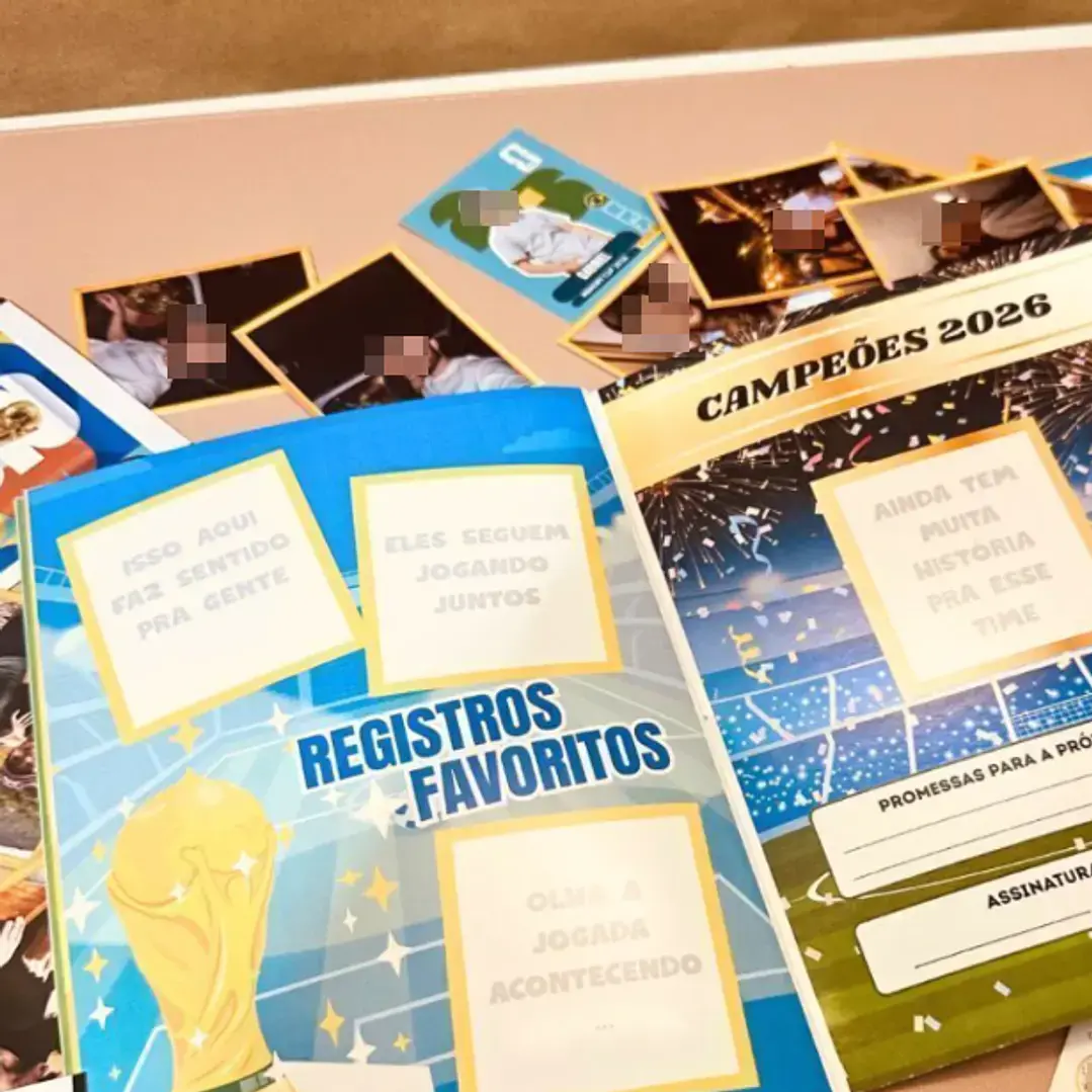 Arquivo Digital Album Dia dos Namorados Copa do Mundo Amor 5 Álbum digital de recordações de futebol, kit scrapbook campeões 2026 para imprimir.
