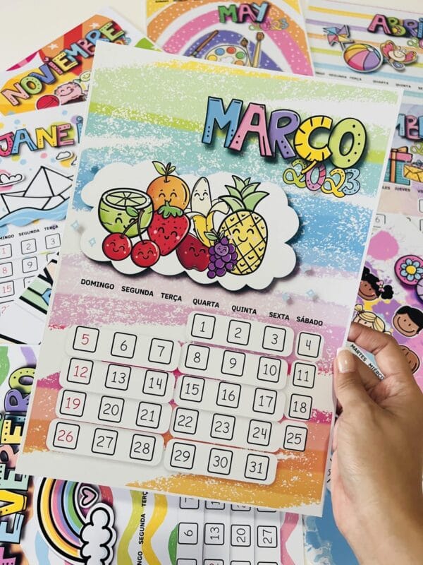 Arquivo Digital Calendário Fofo Infantil 2023 em Pdf