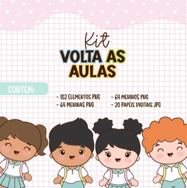 Arquivo Digital Volta Às Aulas Bonequinhos Fofos + Elementos