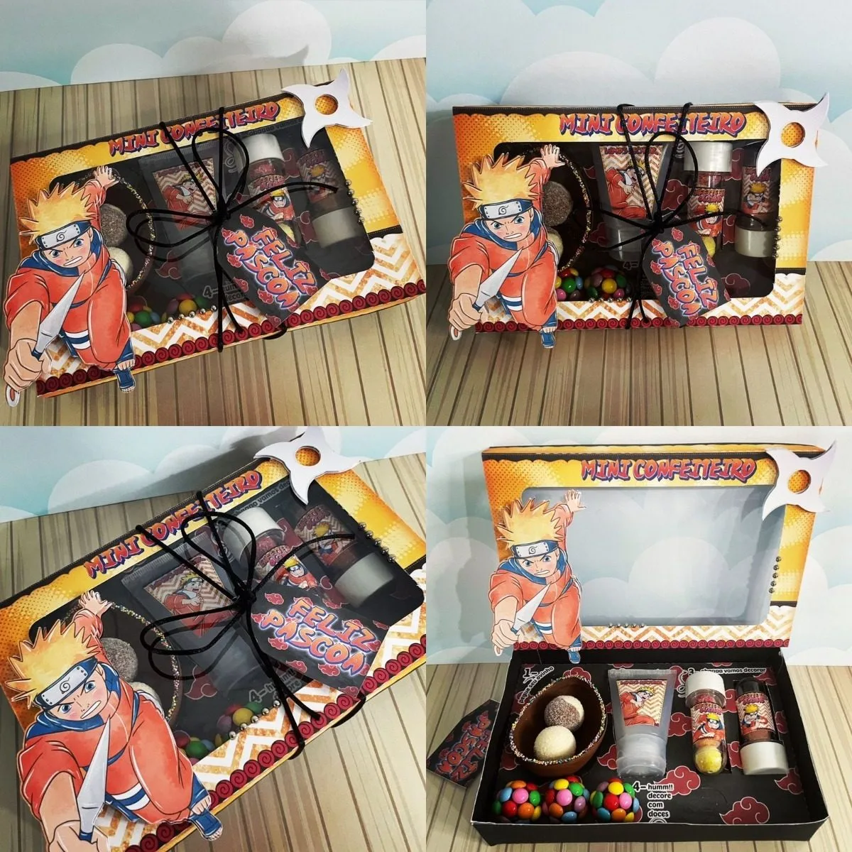 Arquivos De Corte Páscoa Naruto Mini Confeiteiro 1 Arte digital de caixa decorada com doces e personagem