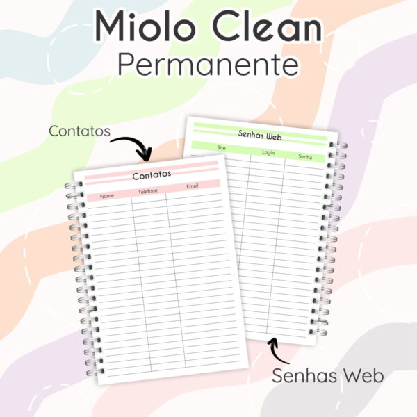 Arquivos Miolo Clean Permanente Agenda Editável Pdf + Png