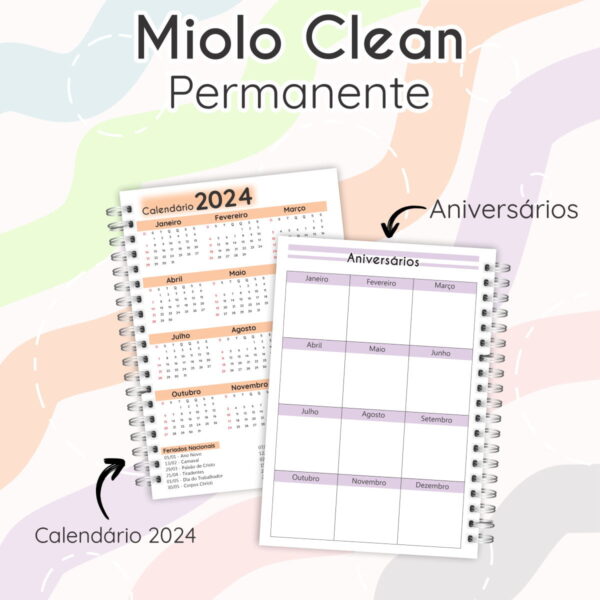 Arquivos Miolo Clean Permanente Agenda Editável Pdf + Png