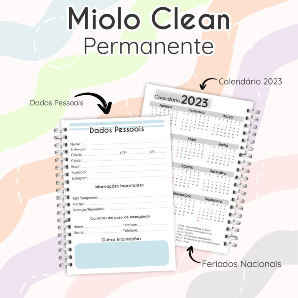 Arquivos Miolo Clean Permanente Agenda Editável Pdf + Png