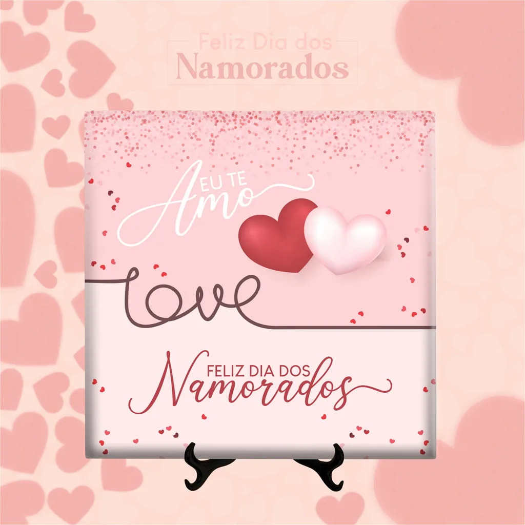 Arquivos Sublimação Azulejos Dia dos Namorados 2023 Editável 3 Arte digital romântica com corações, confetes e frases de amor em fundo rosa