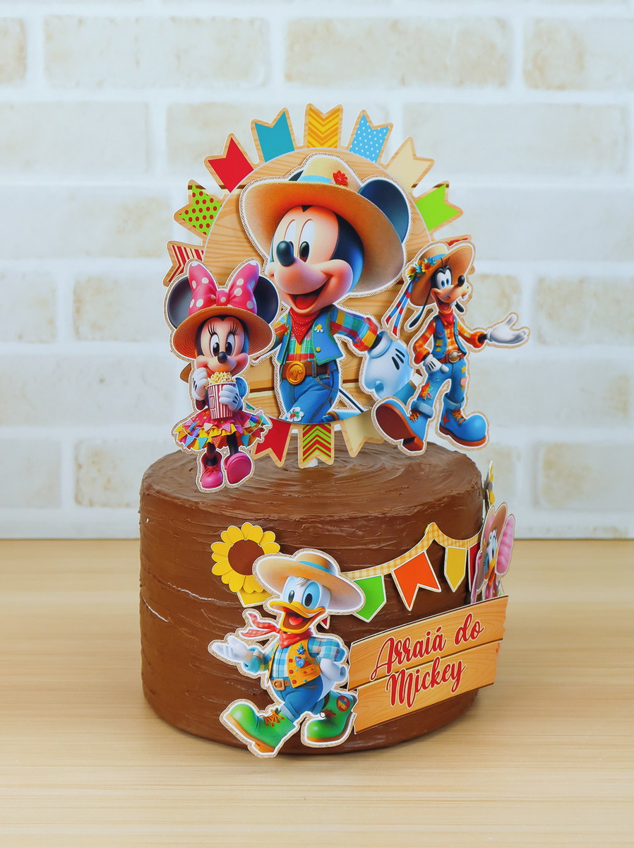Arraiá da Turma do Mickey - Studio 5 Arte digital topper bolo Arraiá Mickey, Minnie, Pateta, Donald caipiras.