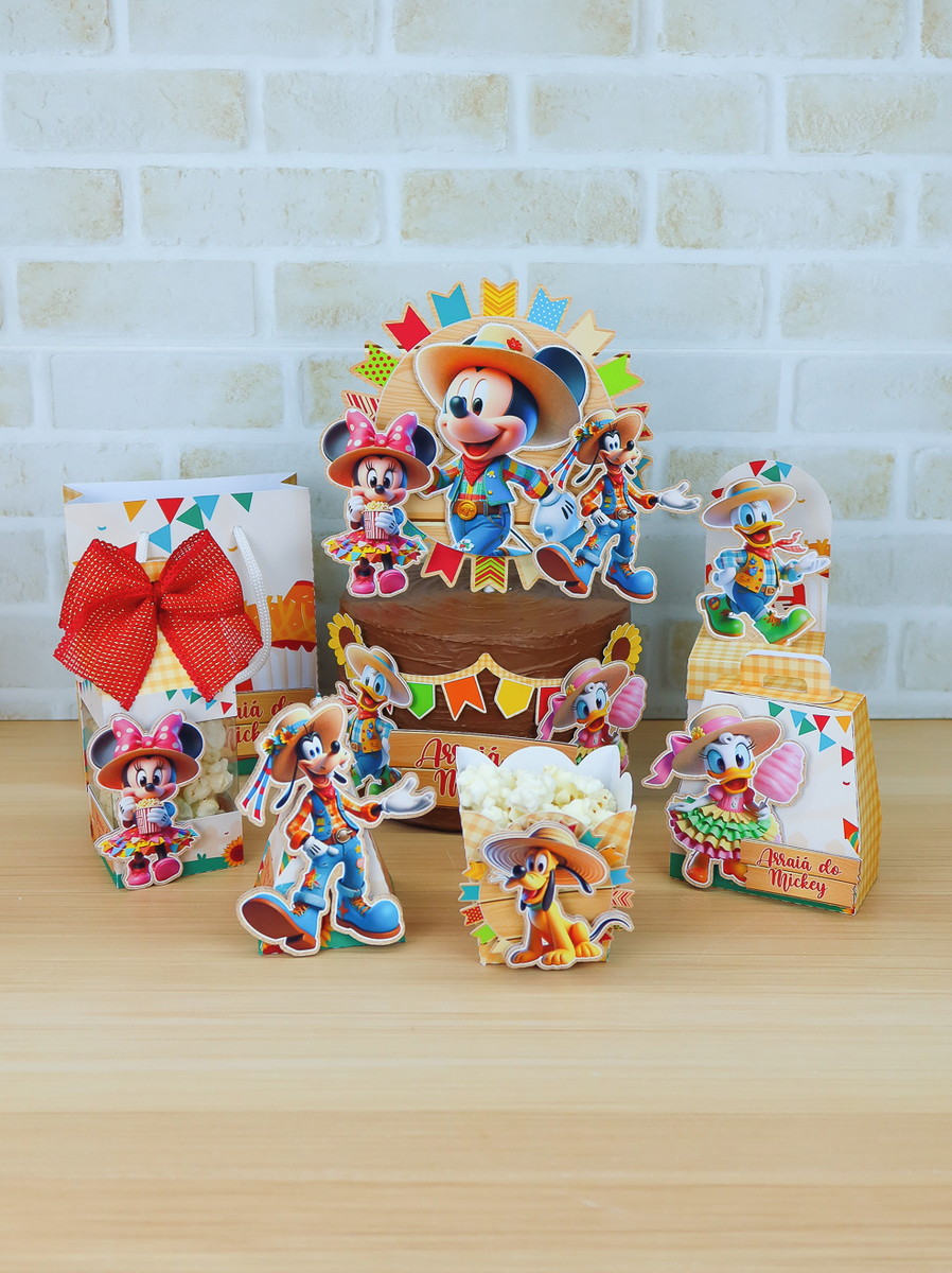 Arraiá da Turma do Mickey - Studio 1 Kit festa junina digital com personagens Disney, ideal para celebrações temáticas.