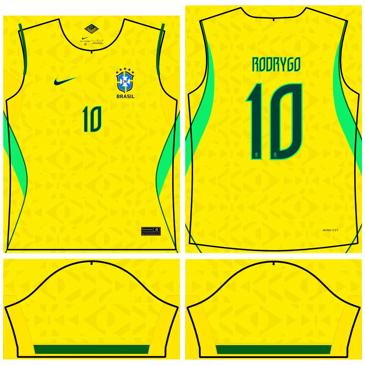 Arte Camisa Seleção Brasil Titular Copa 2026-2027 Vetor Cdr 2 Arquivo digital vetorizado da camisa do Brasil com número 10 e nome Rodrygo.
