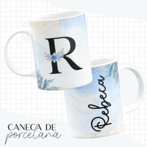 Arte Caneca Alfabeto Floral Azul