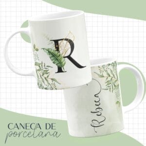Arte Caneca Alfabeto Floral Verde