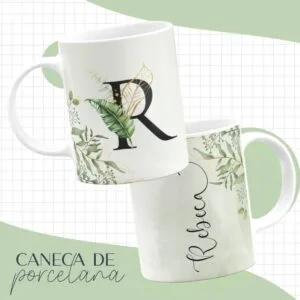 Arte Caneca Alfabeto Floral Verde 13 Arte Caneca Alfabeto Floral Verde