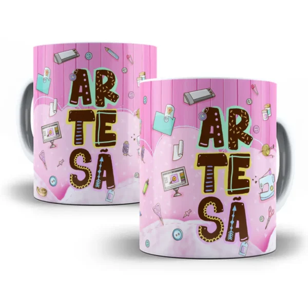 Arte Caneca Artesã com Tema Costura Criativa