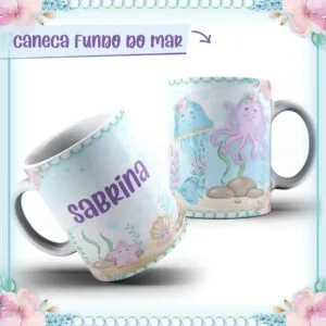 Arte Caneca Bichinhos do mar menina 4 Arte Caneca Bichinhos do mar menina