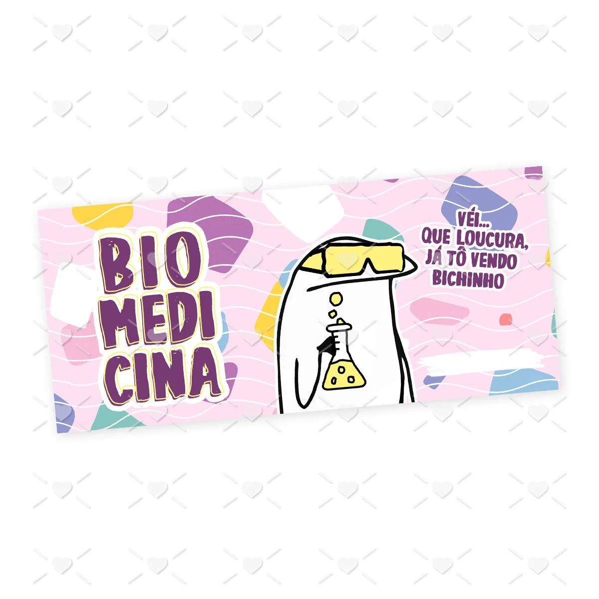 Arte Caneca Biomedicina Profissões Flork Arquivo Jpg 2 Adesivo rosa com a palavra Biomedicina e personagem de jaleco com frasco