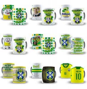 Arte Caneca Brasil 2022 Copa Do Mundo Qatar Editável