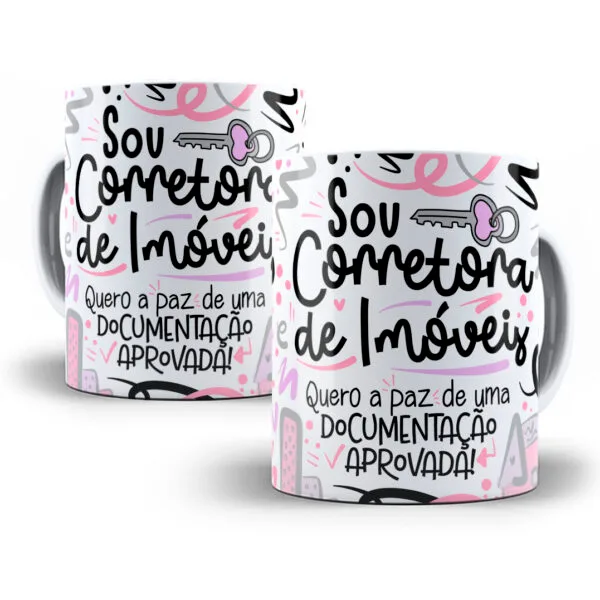 Arte Caneca Corretor(a) de Imóveis Flork Profissões Png