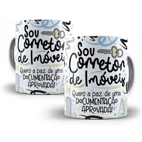 Arte Caneca Corretor(a) de Imóveis Flork Profissões Png