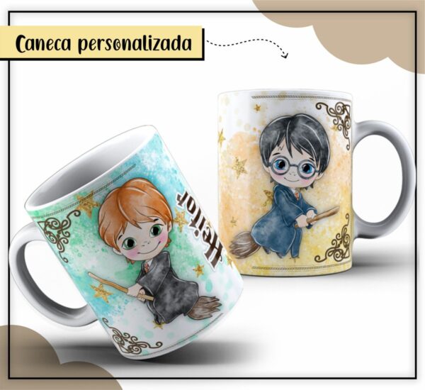 Arte Caneca Digital Harry Potter Aquarela