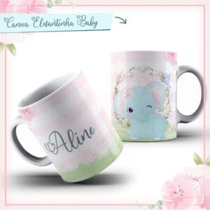 Arte Caneca Elefantinha Baby Azul