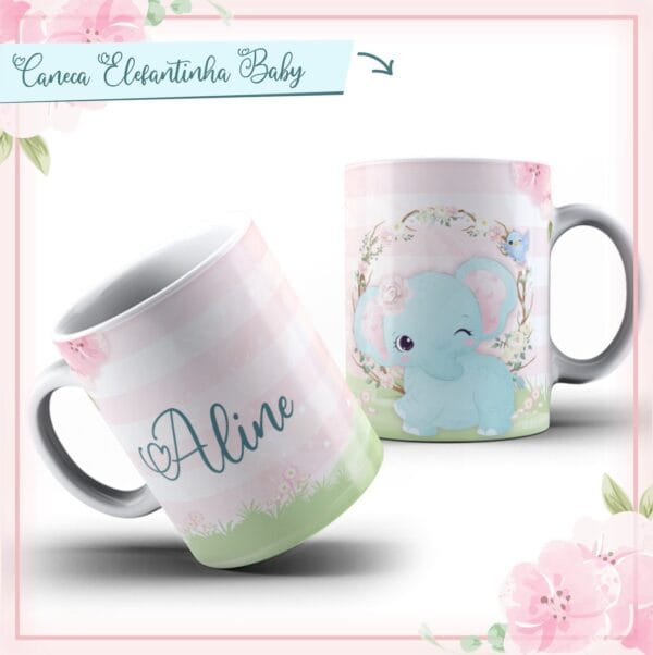 Arte Caneca Elefantinha Baby Azul
