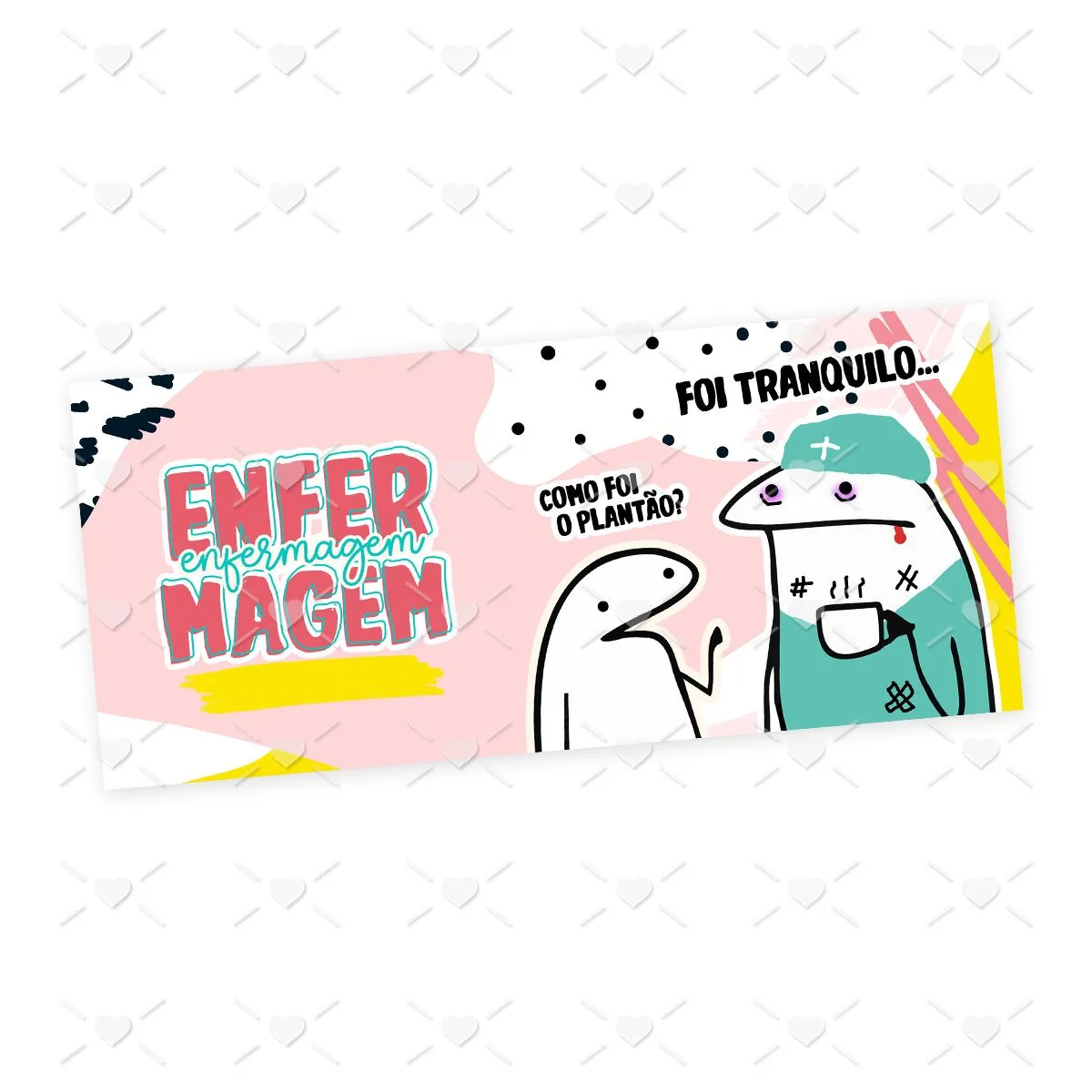 Arte Caneca Enfermagem Profissões Flork Arquivo Jpg 2 Ilustração digital com dois personagens, texto Enfermagem e diálogo sobre plantão