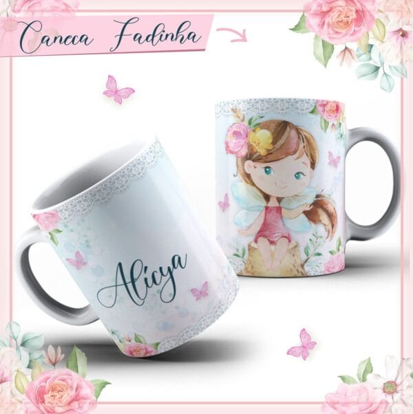 Arte Caneca Fadinha Aquarela