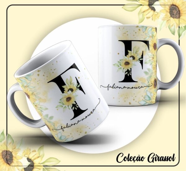 Arte Caneca Girassol Alfabeto