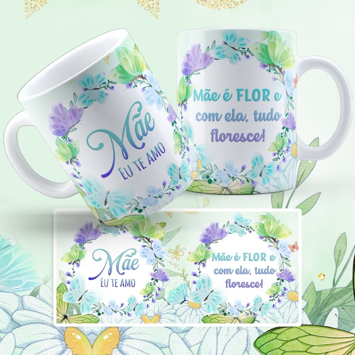 Arte Caneca Mãe Borboleta - Arquivo Digital 1 Arte Caneca Mãe Borboleta - Arquivo Digital