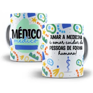 Estampa digital com tema médico, coração verde, estrelas e frase sobre cuidado humano.