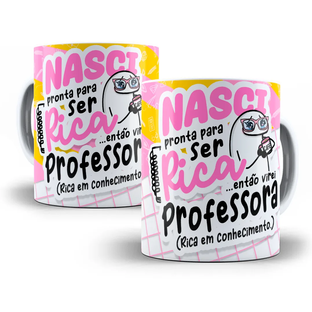 Arte digital com frase NASCI pronta para ser rica e personagem de óculos