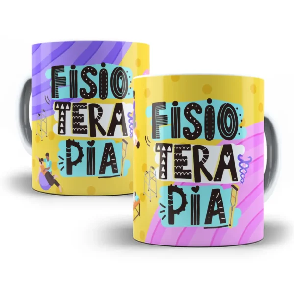 Arte Caneca Profissão Fisioterapia Colorida e Divertida