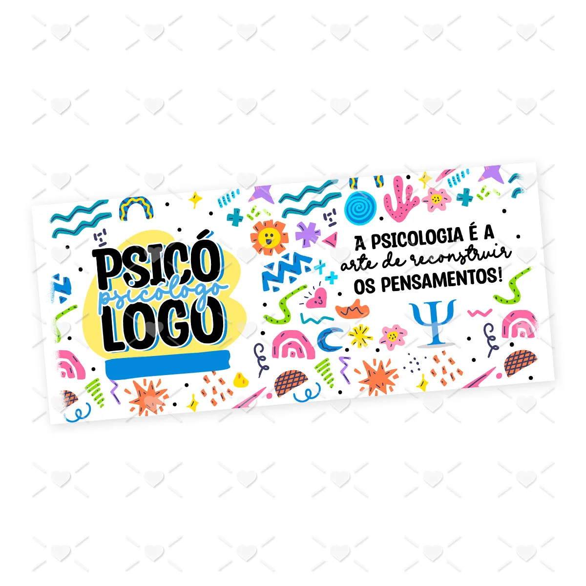 Arte digital com frase sobre psicologia e elementos gráficos coloridos