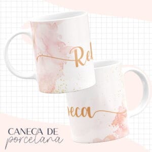 Arte Caneca Rosa com Dourado