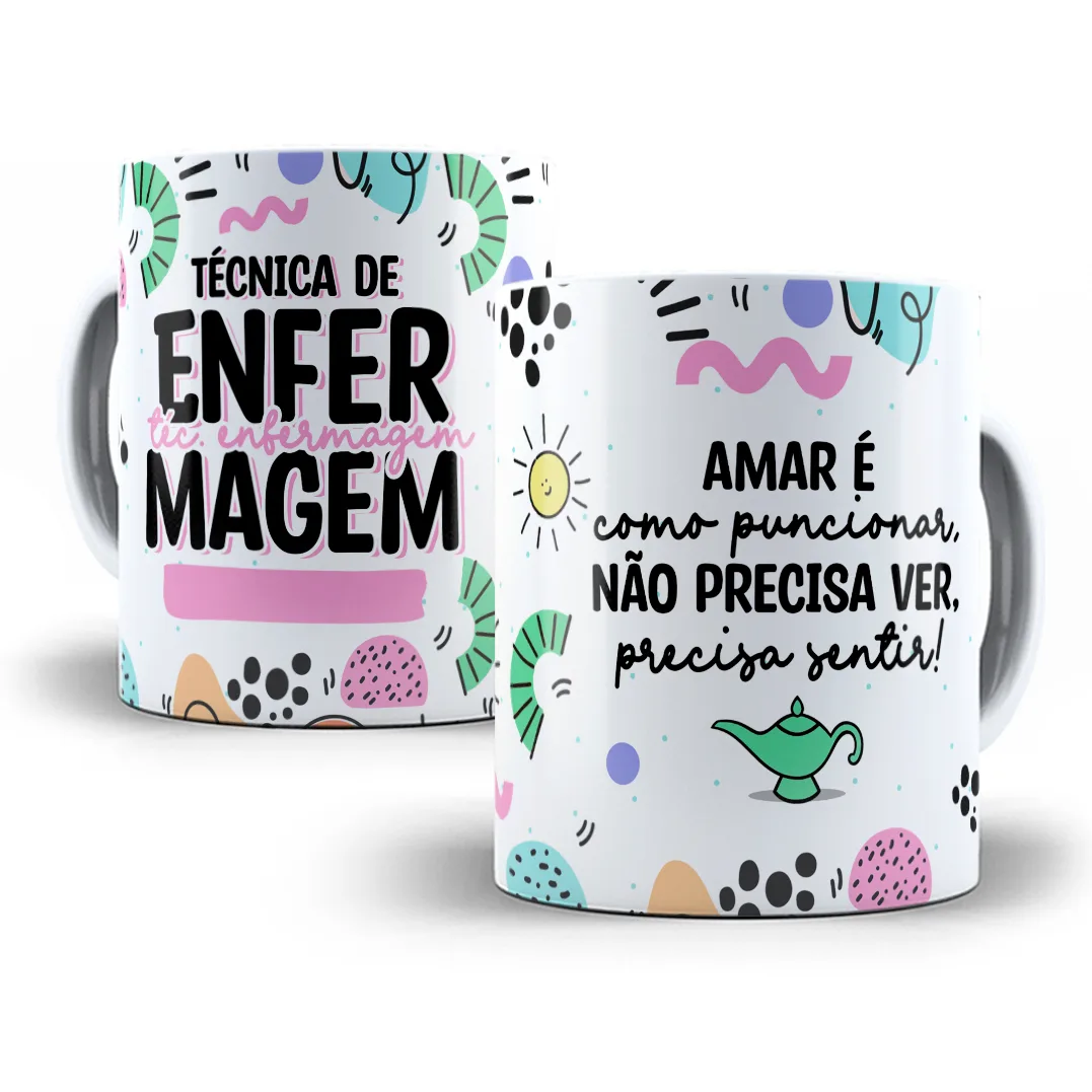 Arte Caneca Técnico(a) de Enfermagem Profissões Coloridas