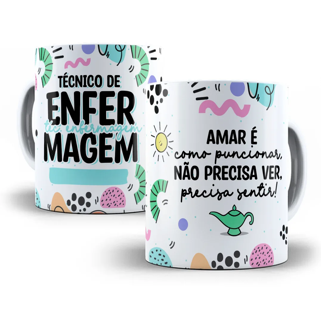 Arte Caneca Técnico(a) de Enfermagem Profissões Coloridas