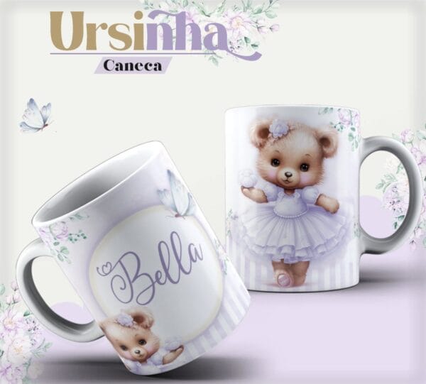 Arte Caneca Ursinha Lavanda