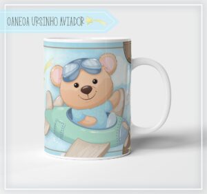 Arte Digital Caneca Ursinho Aviador Menino