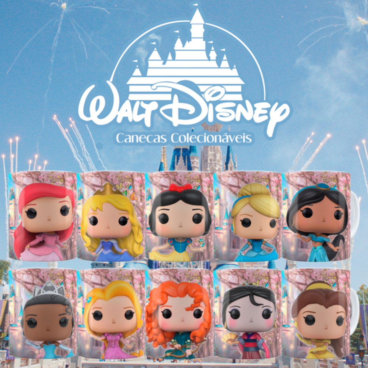 Arte Digital Princesas Cute - Caneca Sublimação 1 Canecas colecionáveis da Disney com princesas icônicas