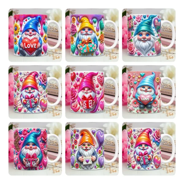 Artes 3D Gnomos Amorosos para Canecas - Dia dos Namorados