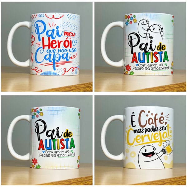 Artes Caneca Dia dos Pais Fundos Florks e Frases Pai Herói