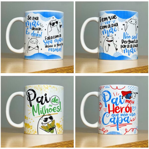 Artes Caneca Dia dos Pais Fundos Florks e Frases Pai Herói