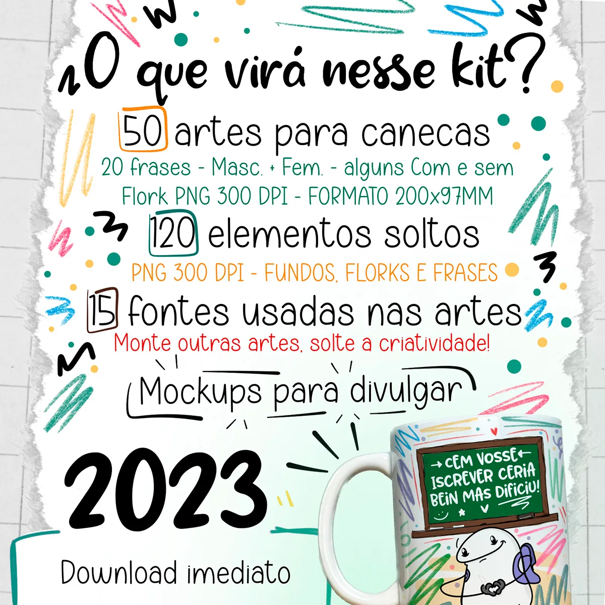 Artes Caneca Dia dos Professores 2023 Flork Meme Sublimação