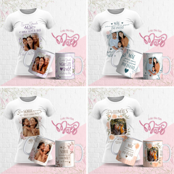 Artes Caneca e Camiseta Florais Dia das Mães 2023