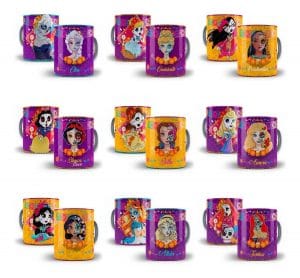 Artes Caneca Halloween Princesas Disney Editável Photoshop