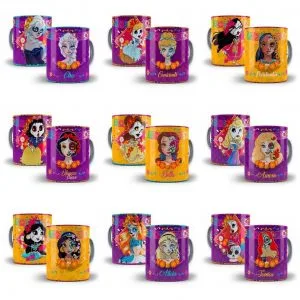 Artes Caneca Halloween Princesas Disney Editável Photoshop