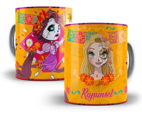 Artes Caneca Halloween Princesas Disney Editável Photoshop