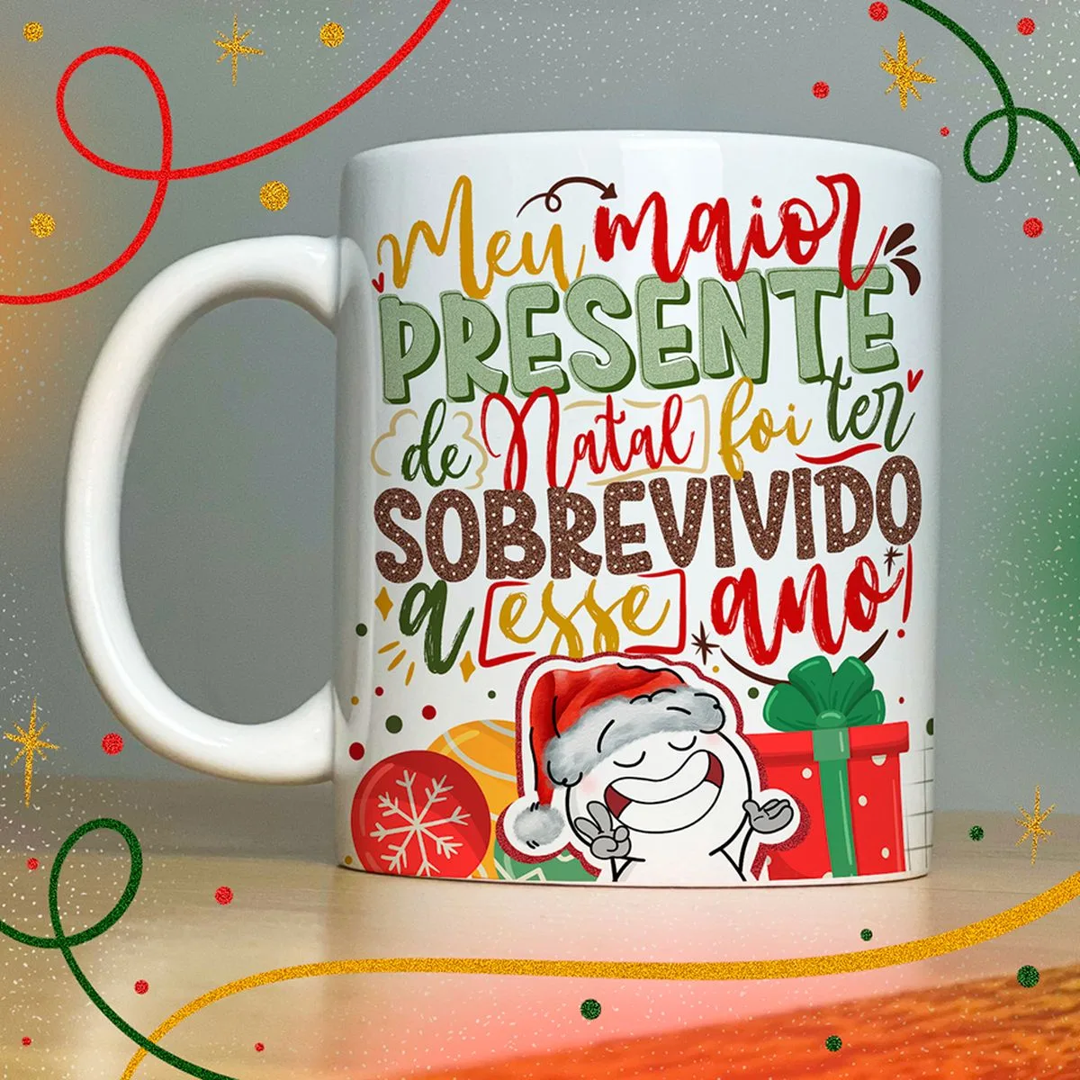 Artes Caneca Natal Lindas Frases e Mensagens Natalinas 5 Caneca branca com frase natalina colorida e design festivo.